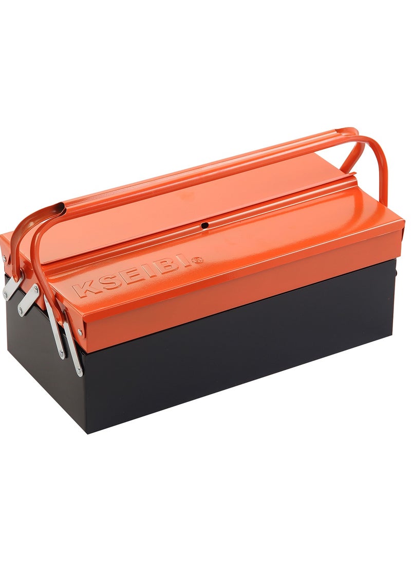 KSEIBI Steel Tool Box, 420x200x160mm, 3-Tiers Multi-Function Storage Portable Toolbox Organizer with Handle, Removable Tray with Dual Lock Secured, Heavy Duty Steel Toolbox for Garage, Workshop, Mechanic. 