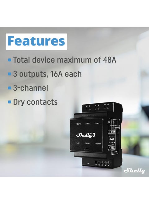 Shelly Pro 3 | Wi-Fi, LAN & Bluetooth 3 Channel Smart Relay | Home & Facility Automation | Compatible with Alexa & Google Home | iOS Android App | Lights Automation | Controller for Motorized Valve