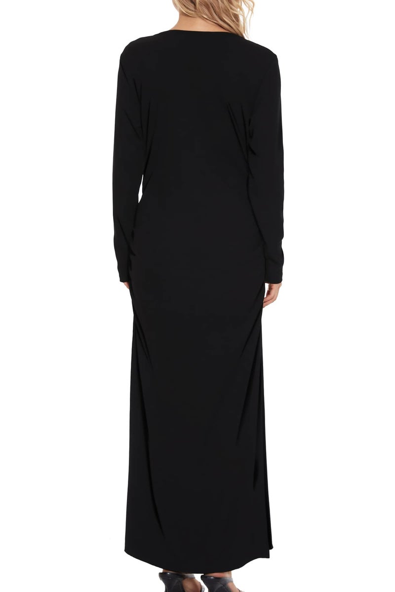 Smallshow Women's Split Maternity Dress Long Sleeve Ruched Pregnancy Clothes Medium Black - Image 5