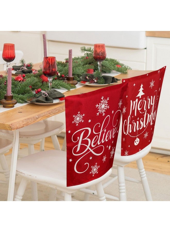 Whaline 6Pcs Christmas Chair Covers Classic Red Chair Back Covers Winter Xmas Tree Snowflake Elk Dining Room Seat Covers Washable Chair Slipcovers for Home Kitchen Hotel - Image 4