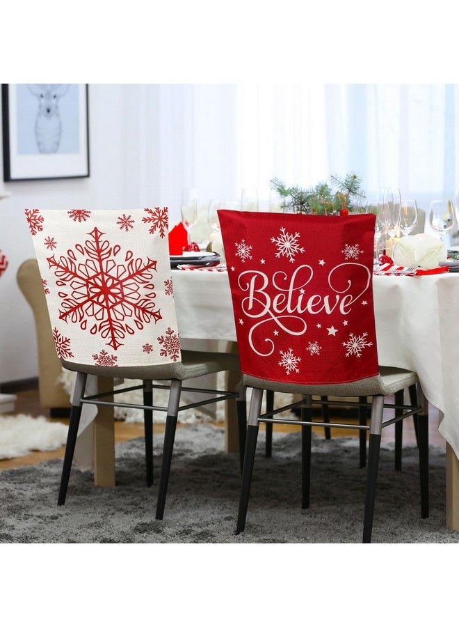 Whaline 6Pcs Christmas Chair Covers Classic Red Chair Back Covers Winter Xmas Tree Snowflake Elk Dining Room Seat Covers Washable Chair Slipcovers for Home Kitchen Hotel - Image 5
