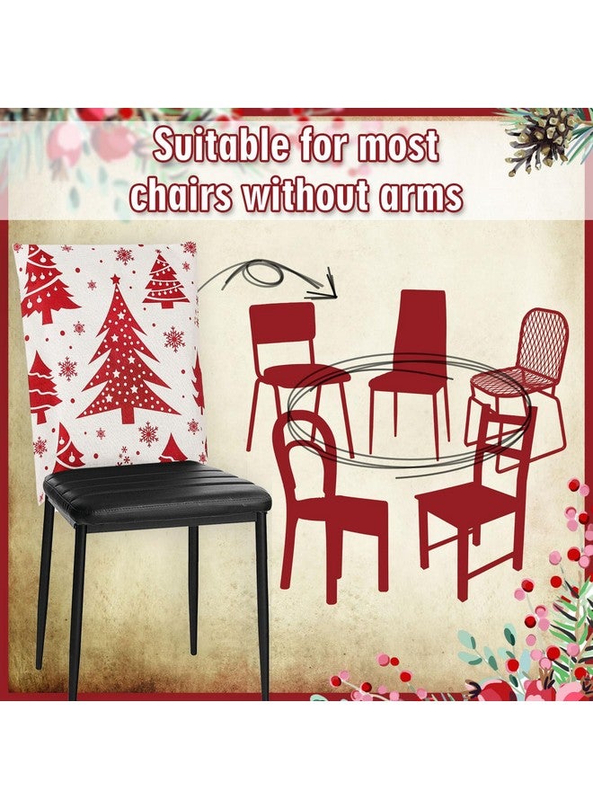 Whaline 6Pcs Christmas Chair Covers Classic Red Chair Back Covers Winter Xmas Tree Snowflake Elk Dining Room Seat Covers Washable Chair Slipcovers for Home Kitchen Hotel - Image 3