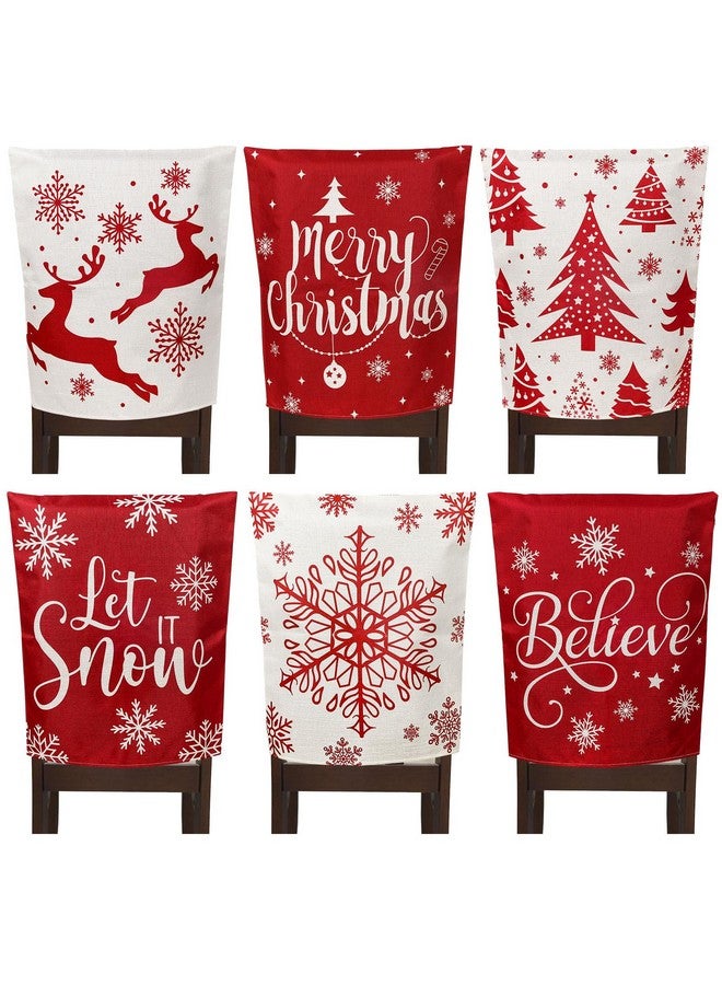 Whaline 6Pcs Christmas Chair Covers Classic Red Chair Back Covers Winter Xmas Tree Snowflake Elk Dining Room Seat Covers Washable Chair Slipcovers for Home Kitchen Hotel - Image 1