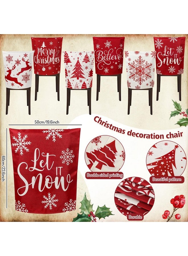 Whaline 6Pcs Christmas Chair Covers Classic Red Chair Back Covers Winter Xmas Tree Snowflake Elk Dining Room Seat Covers Washable Chair Slipcovers for Home Kitchen Hotel - Image 2