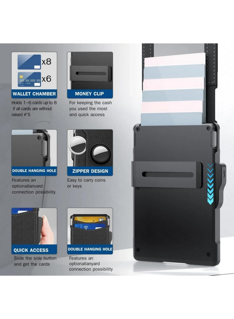 1 قطعة من محفظة رجالية مضادة للسرقة بتقنية RFID، تحتوي على حامل بطاقات مغناطيسي وجيب للعملات المعدنية، صندوق بطاقات معدني متعدد الوظائف مقاوم للاحتكاك، حقيبة تخزين لحماية البطاقات، لون أسود. - Image 3