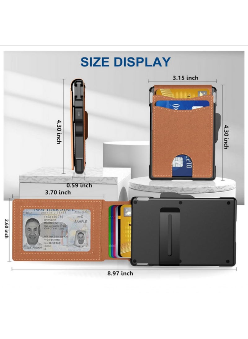 1 قطعة من محفظة رجالية مضادة للسرقة بتقنية RFID، تحتوي على حامل بطاقات مغناطيسي وجيب للعملات المعدنية، صندوق بطاقات معدني متعدد الوظائف مقاوم للاحتكاك، حقيبة تخزين لحماية البطاقات، لون أسود. - Image 4