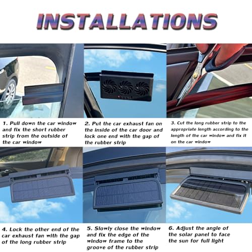 Torcarvh Car Solar Powered Window Exhaust Fan Vehicle Ventilation Fans Car Radiator Cooling Fan Cars Window Vent with Three Air Outlets (Black) - Image 5