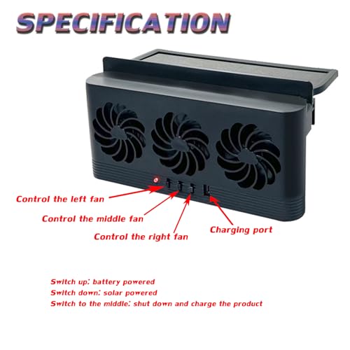 Torcarvh Car Solar Powered Window Exhaust Fan Vehicle Ventilation Fans Car Radiator Cooling Fan Cars Window Vent with Three Air Outlets (Black) - Image 3