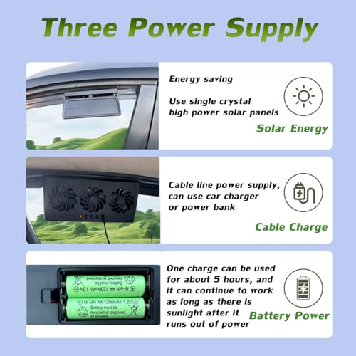 Torcarvh Car Solar Powered Window Exhaust Fan Vehicle Ventilation Fans Car Radiator Cooling Fan Cars Window Vent with Three Air Outlets (Black) - Image 4