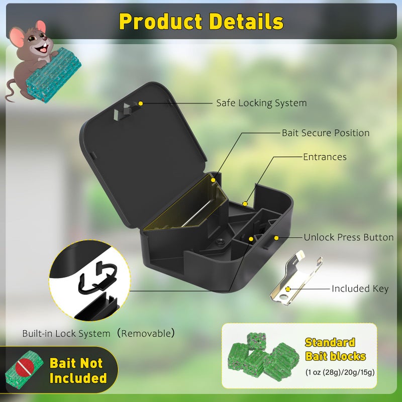 Anblak Mouse Stations with Keys 12 Pack, Keyless Design and Key Required Mouse Stations, Mice Stations, Keeps Children and Pets Safe Indoor & Outdoor, Black - Image 5