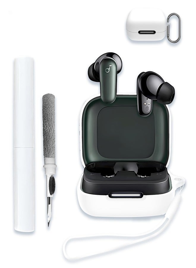WUNIAK Case for Soundcore by anker P30iC Earbuds, Soft Silicone Protective Portable Scratch Shock Resistant Hard Shell with Cleaner Kit & Carabiner & Lanyard，White - Image 1