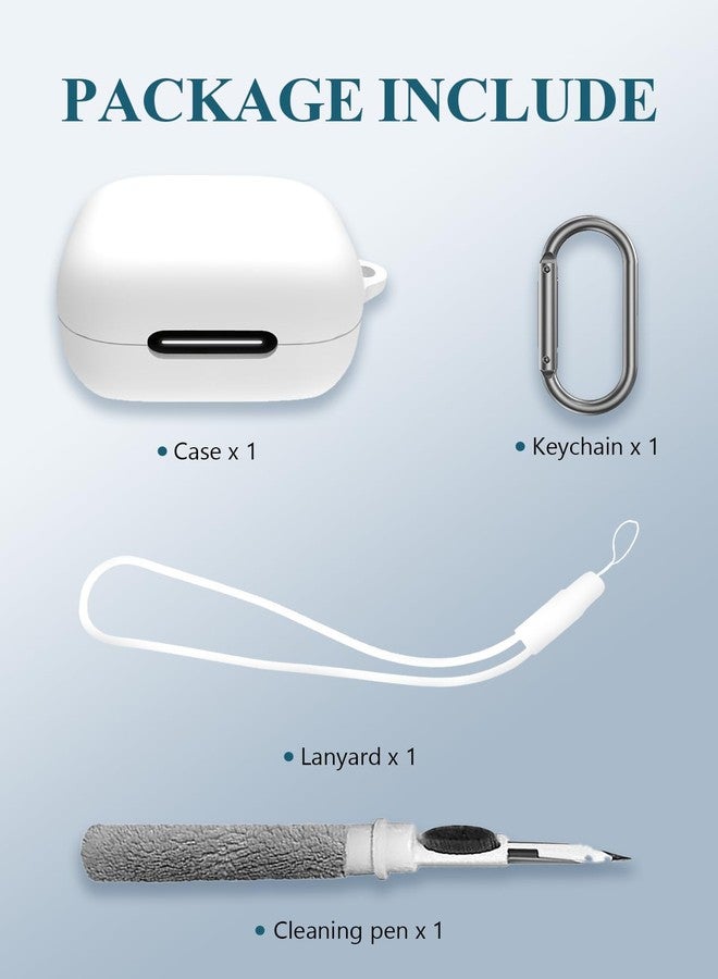WUNIAK Case for Soundcore by anker P30iC Earbuds, Soft Silicone Protective Portable Scratch Shock Resistant Hard Shell with Cleaner Kit & Carabiner & Lanyard，White - Image 2
