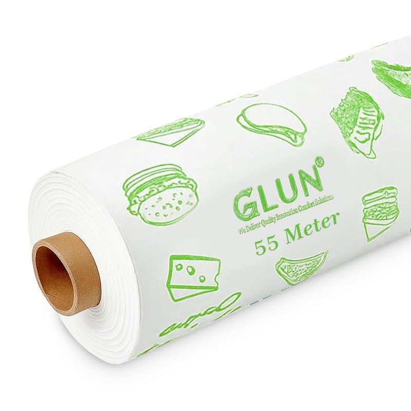 GLUN® ® 55 متر ورق تغليف روتي، ورق تغليف غذائي غير لاصق، تغليف روتي، غير لاصق للخبز، قابل لإعادة التسخين، ورق آمن للفرن - Image 1