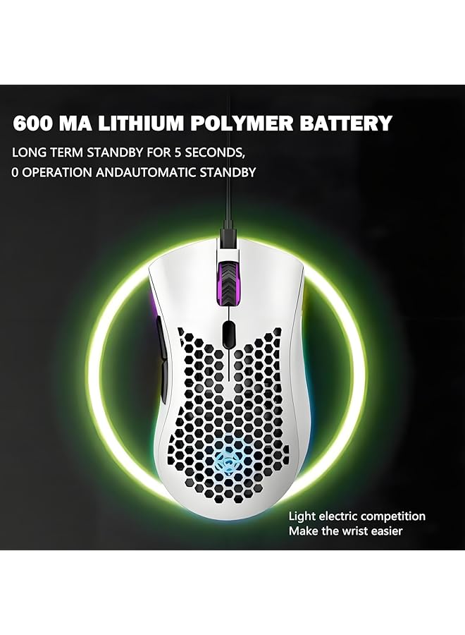 Wireless Gaming Mouse Rechargeable Pc Mouse With Rgb Backlight 7 Buttons Adjustable Lightweight Honeycomb 2.4G Usb Cordless Shell For Laptops Pc Computers Ect（White） - Image 3