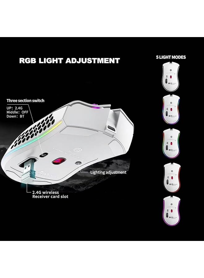 Wireless Gaming Mouse Rechargeable Pc Mouse With Rgb Backlight 7 Buttons Adjustable Lightweight Honeycomb 2.4G Usb Cordless Shell For Laptops Pc Computers Ect（White） - Image 5