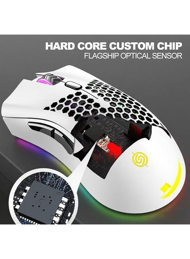 Wireless Gaming Mouse Rechargeable Pc Mouse With Rgb Backlight 7 Buttons Adjustable Lightweight Honeycomb 2.4G Usb Cordless Shell For Laptops Pc Computers Ect（White） - Image 4