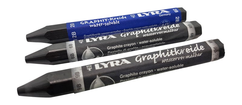 LYRA Graphite Stick, Assorted degree Graphite stick set - Water Soluble - 2B 6B 9B, Art, drawing supplies for sketch & shading pencils - 3 crayon stick - Image 2