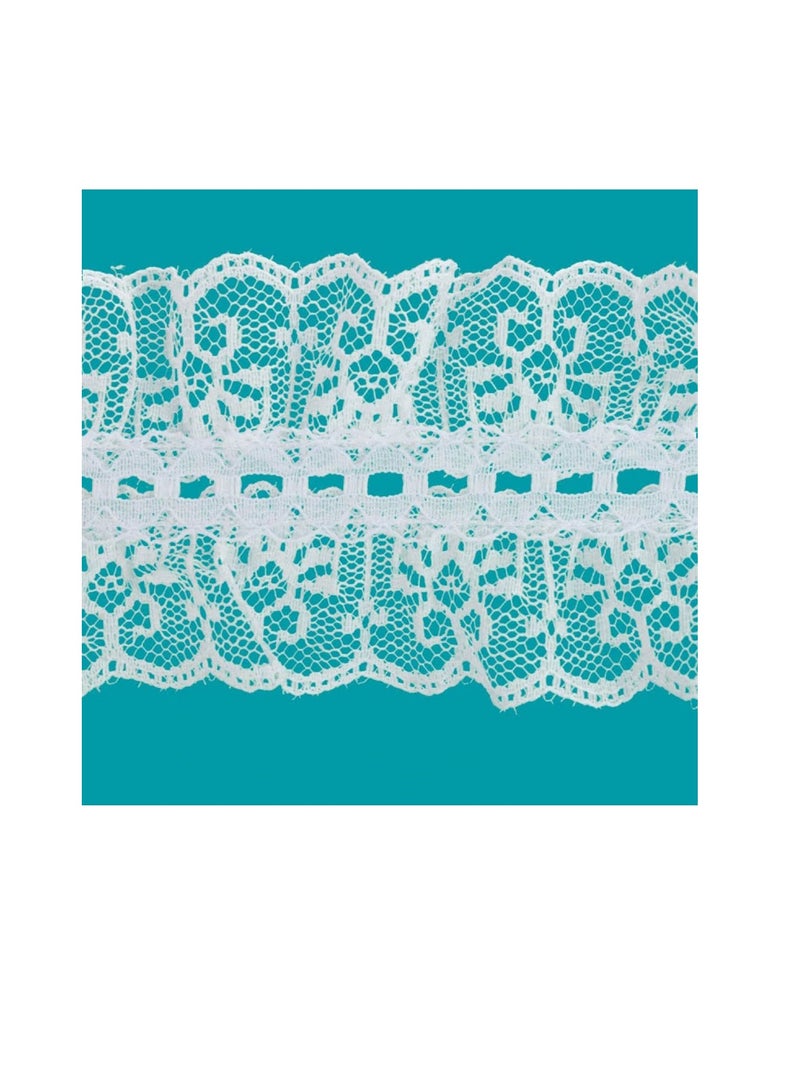 حواف دانتيل مزدوجة مكشكشة جالون 2-1 / 2 بوصة بيضاء - Image 3