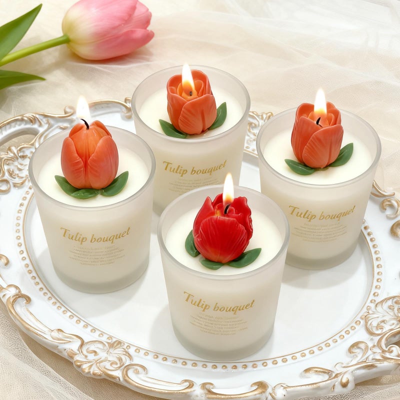 ZQYSING 4 PCS Tulip Candle Molds with Leaf Mold, 3D Tulip Flower Silicone Molds for Candles Making Handmade Soap Clay Plaster Epoxy Resin Casting Home Decorations Mothers Day Gift - Image 3