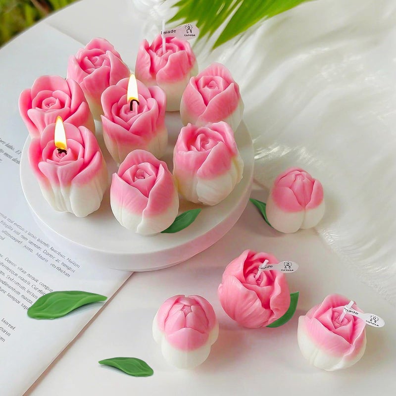 ZQYSING 4 PCS Tulip Candle Molds with Leaf Mold, 3D Tulip Flower Silicone Molds for Candles Making Handmade Soap Clay Plaster Epoxy Resin Casting Home Decorations Mothers Day Gift - Image 2