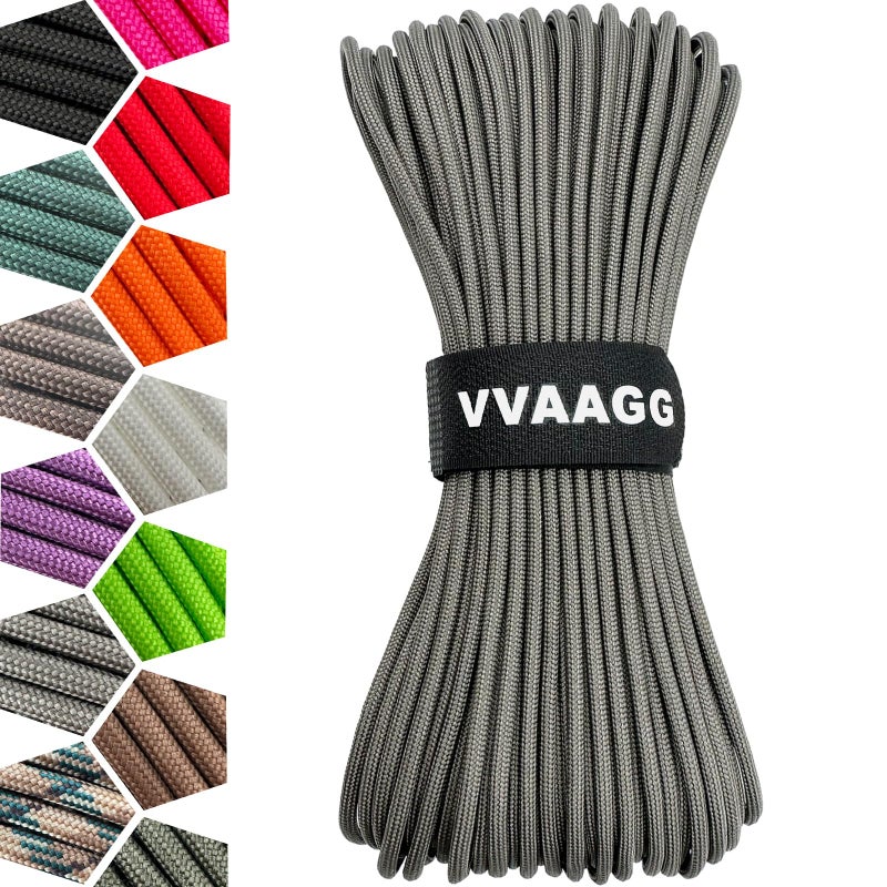 VVAAGG 1000 Paracord Rope, 50ft 12 Strand Parachute Cord for Crafting, DIY Projects, Survival Bracelets, Camping, Tent, Clothsline, Outdoor Hiking, Fishing (Gray, 50FT) - Image 1