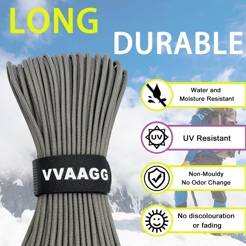 VVAAGG 1000 Paracord Rope, 50ft 12 Strand Parachute Cord for Crafting, DIY Projects, Survival Bracelets, Camping, Tent, Clothsline, Outdoor Hiking, Fishing (Gray, 50FT) - Image 4