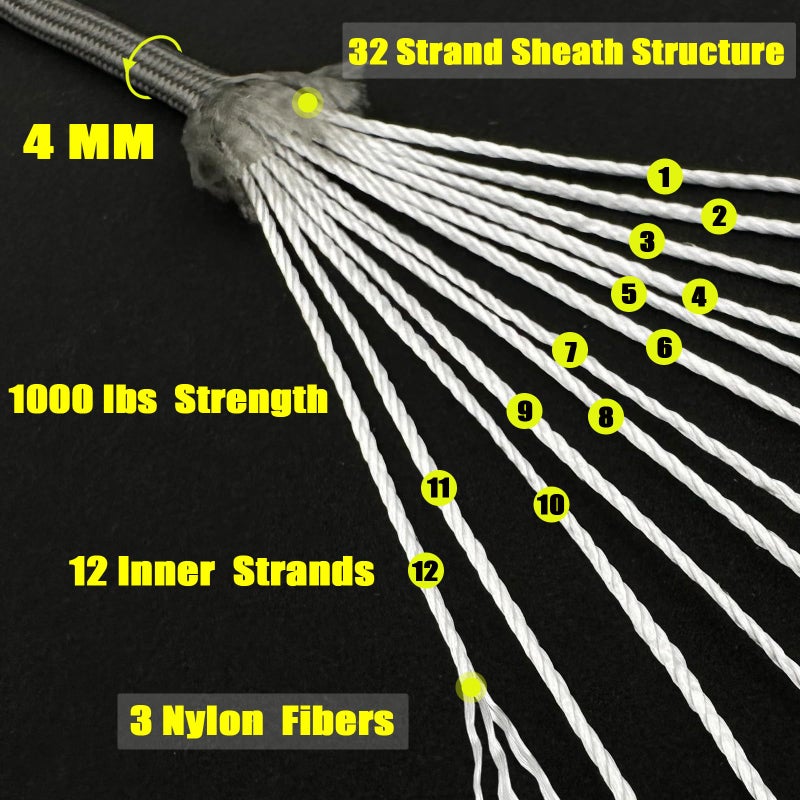 VVAAGG 1000 Paracord Rope, 50ft 12 Strand Parachute Cord for Crafting, DIY Projects, Survival Bracelets, Camping, Tent, Clothsline, Outdoor Hiking, Fishing (Gray, 50FT) - Image 2