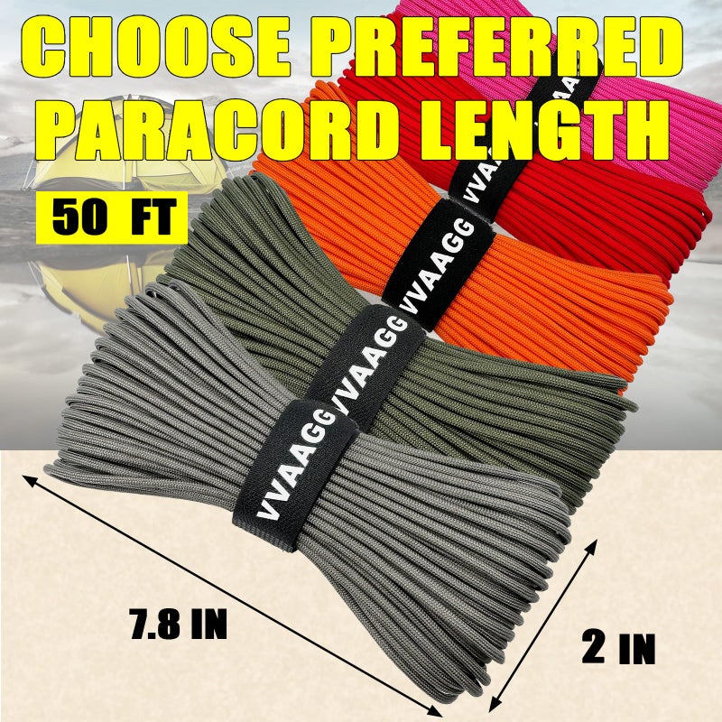 VVAAGG 1000 Paracord Rope, 50ft 12 Strand Parachute Cord for Crafting, DIY Projects, Survival Bracelets, Camping, Tent, Clothsline, Outdoor Hiking, Fishing (Gray, 50FT) - Image 3