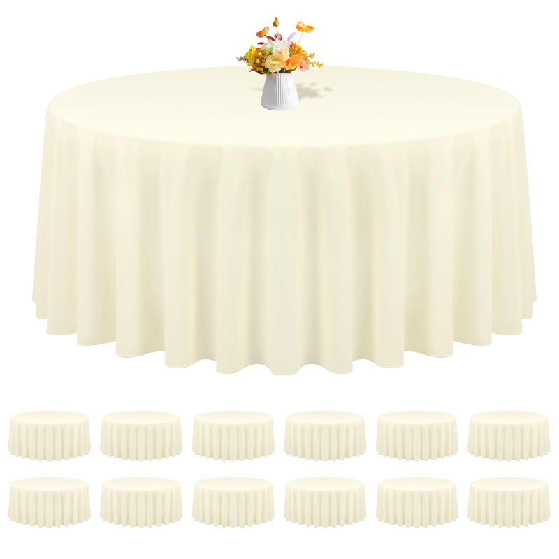 REWOMC 12 Pack Round Tablecloths - 90 Inch, Beige Polyester Table Cover for Round Table, Stain and Wrinkle Resistant Washable Fabric Tablecloth, Polyester Tablecloth for Wedding Banquet Parties - Image 1