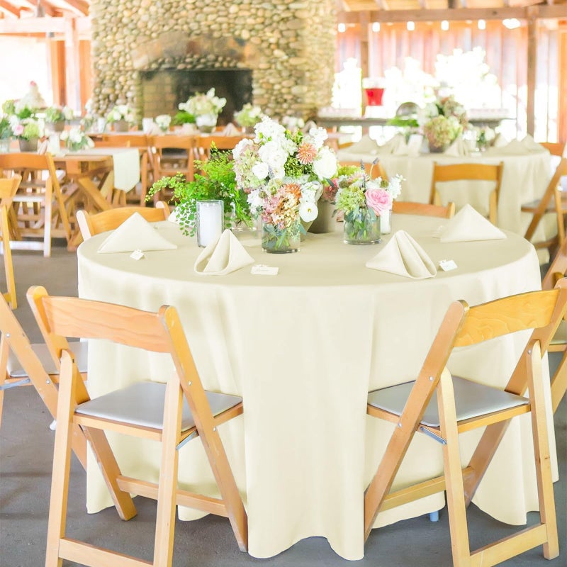 REWOMC 12 Pack Round Tablecloths - 90 Inch, Beige Polyester Table Cover for Round Table, Stain and Wrinkle Resistant Washable Fabric Tablecloth, Polyester Tablecloth for Wedding Banquet Parties - Image 5