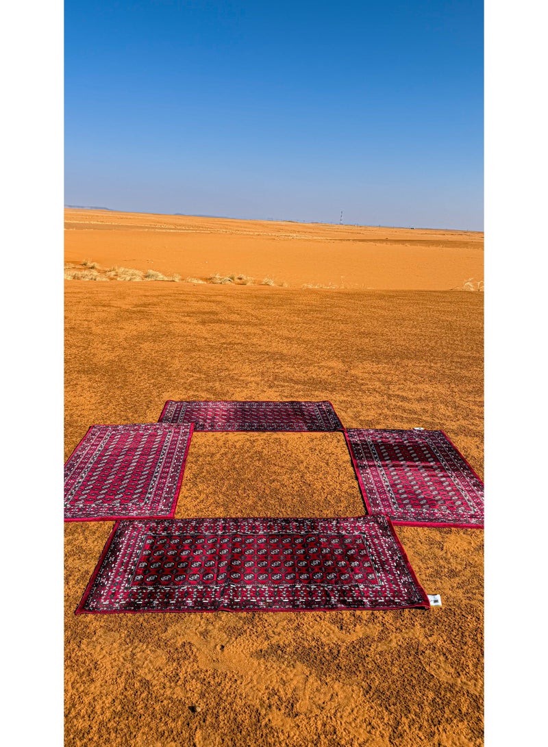 سجادتي باكج 3 مدّات أفغانية يمنحك جلسة جاهزة بنقشة تراثية جميلة مثالية للبر والرحلات ،متينة وسهلة الاستخدام، باللون الأحمر مقاس 80×150 سم. - Image 1