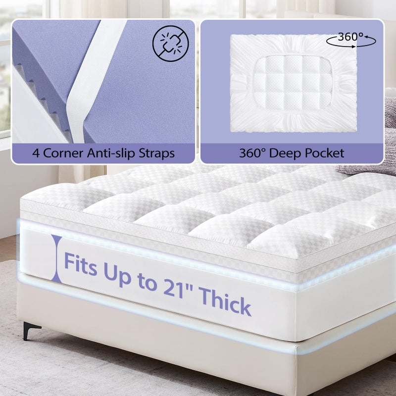 downluxe 4 Inch Queen Memory Foam Mattress Topper Pro Dual Layer 2 Inch Cooling Gel Egg Crate Memory Foam Plus 2 Inch Pillow Top Soft with Deep Pocket - Image 5