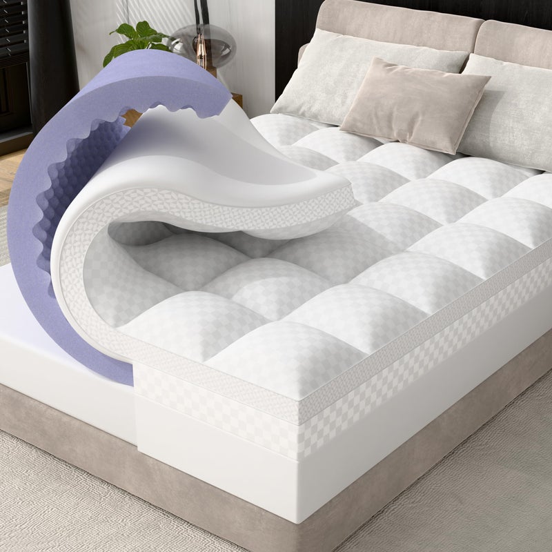 downluxe 4 Inch Queen Memory Foam Mattress Topper Pro Dual Layer 2 Inch Cooling Gel Egg Crate Memory Foam Plus 2 Inch Pillow Top Soft with Deep Pocket - Image 1