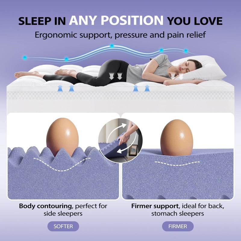 downluxe 4 Inch Queen Memory Foam Mattress Topper Pro Dual Layer 2 Inch Cooling Gel Egg Crate Memory Foam Plus 2 Inch Pillow Top Soft with Deep Pocket - Image 2