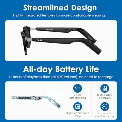 GetD AI Glasses for Men & Women, Smart Glasses Powered by ChatGPT, AI Real-time Translation with 147 languages, 11H Music Play, Bluetooth Sunglasses with Polarized Lens, UV Protection for Daily Use, Travel - Image 5