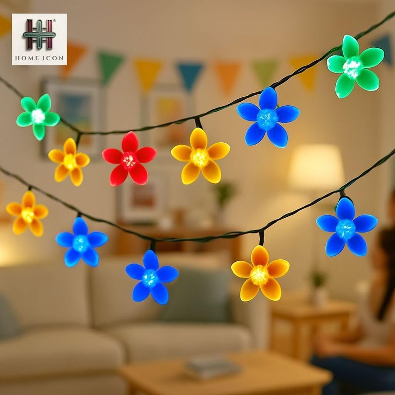 Home Icon أضواء شمسية ملونة على شكل زهور - 23 قدم 50 لمبة LED زينة خارجية مقاومة للماء - Image 4