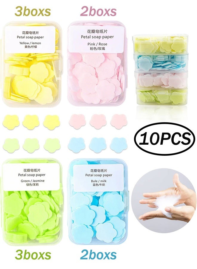 10Packs Petal Shape Soap Flakes Hand Soap Sheets Mini Portable Antibacterial Soap Sheets the Box Disposable Travel Scented Bath Slice Sheet Foaming Paper Soap (Colorful) - Image 1