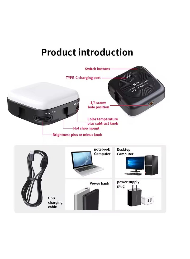 FM11  LED High Power Rechargeable Clip Fill Video Light with Front & Back Clip Adjusted 5 Light Modes for Phone iPhone Android iPad - Image 1