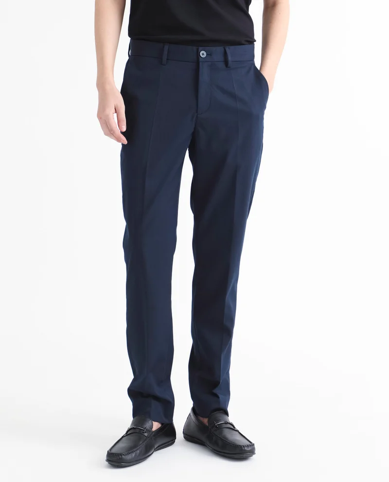 Rare Rabbit Rare Rabbit Men's Chamer Navy Solid Mid-Rise Regular Fit Cavalry Style Trouser