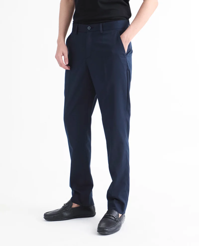 Rare Rabbit Rare Rabbit Men's Chamer Navy Solid Mid-Rise Regular Fit Cavalry Style Trouser