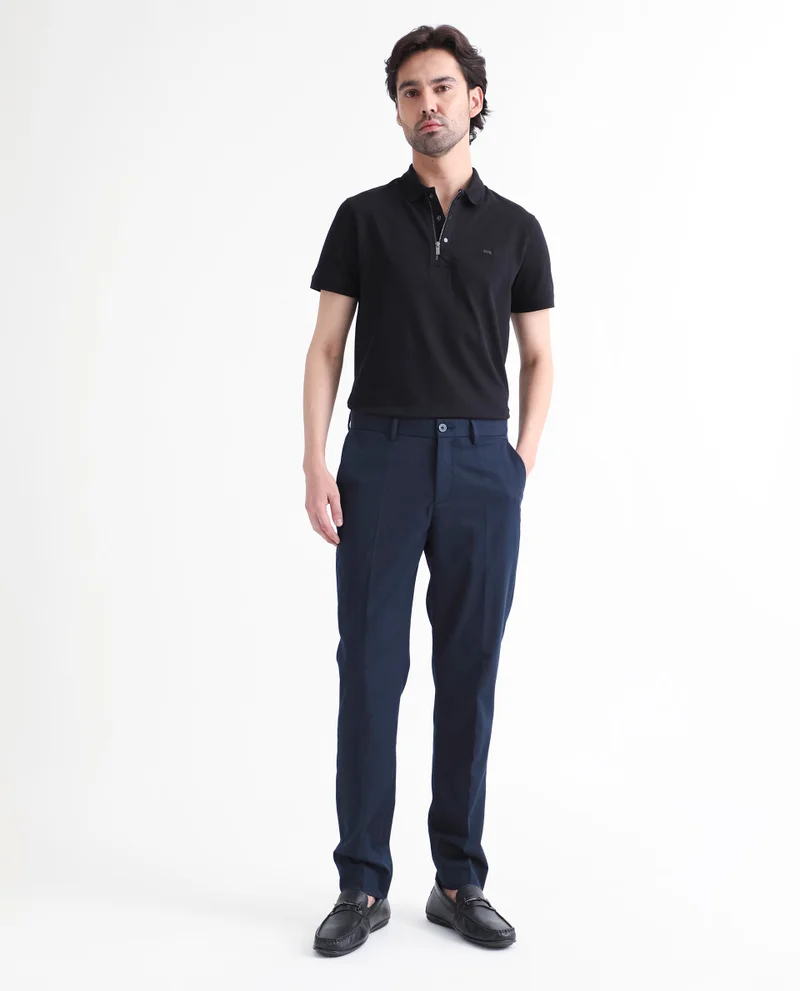 Rare Rabbit Rare Rabbit Men's Chamer Navy Solid Mid-Rise Regular Fit Cavalry Style Trouser