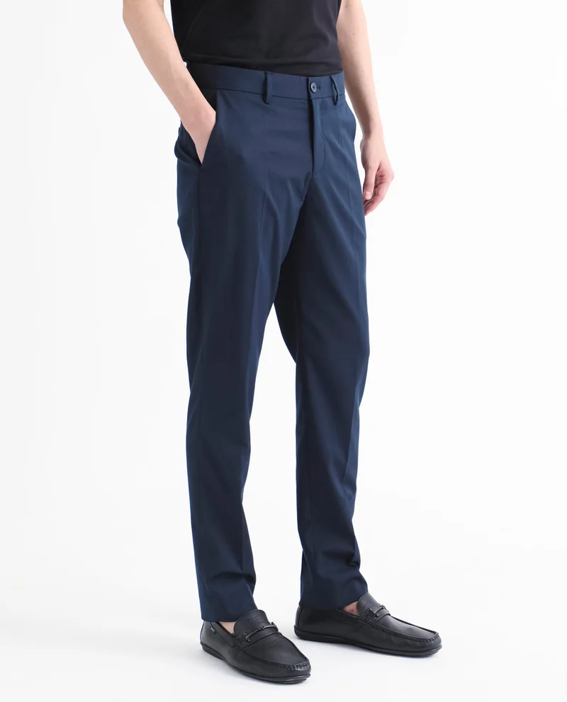 Rare Rabbit Rare Rabbit Men's Chamer Navy Solid Mid-Rise Regular Fit Cavalry Style Trouser