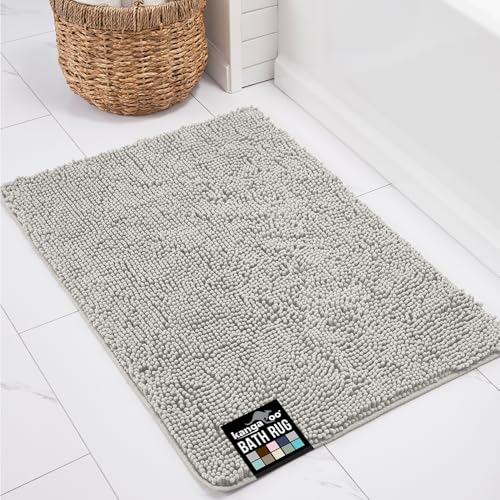 KANGAROO Bathroom Rugs, Chenille Soft Absorbent Bath Rug, Shaggy Shower Mat, Quick Dry Machine Wash Bathmat, Plush Carpet Mats for Tub, Bathtub and Room Home Decor Accessories, 30x20, Light Blue - Image 1