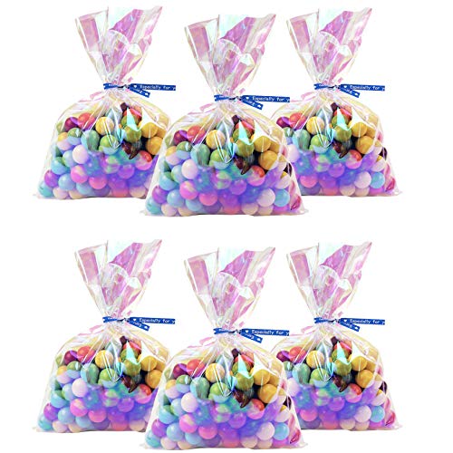 Morepack Valentines Iridescent Holographic Cellophane Bags5x7 Inch 100 Pieces Party Favor Treat Bags with 5 Colors Twist Ties for Weddings Birthday Party - Image 2