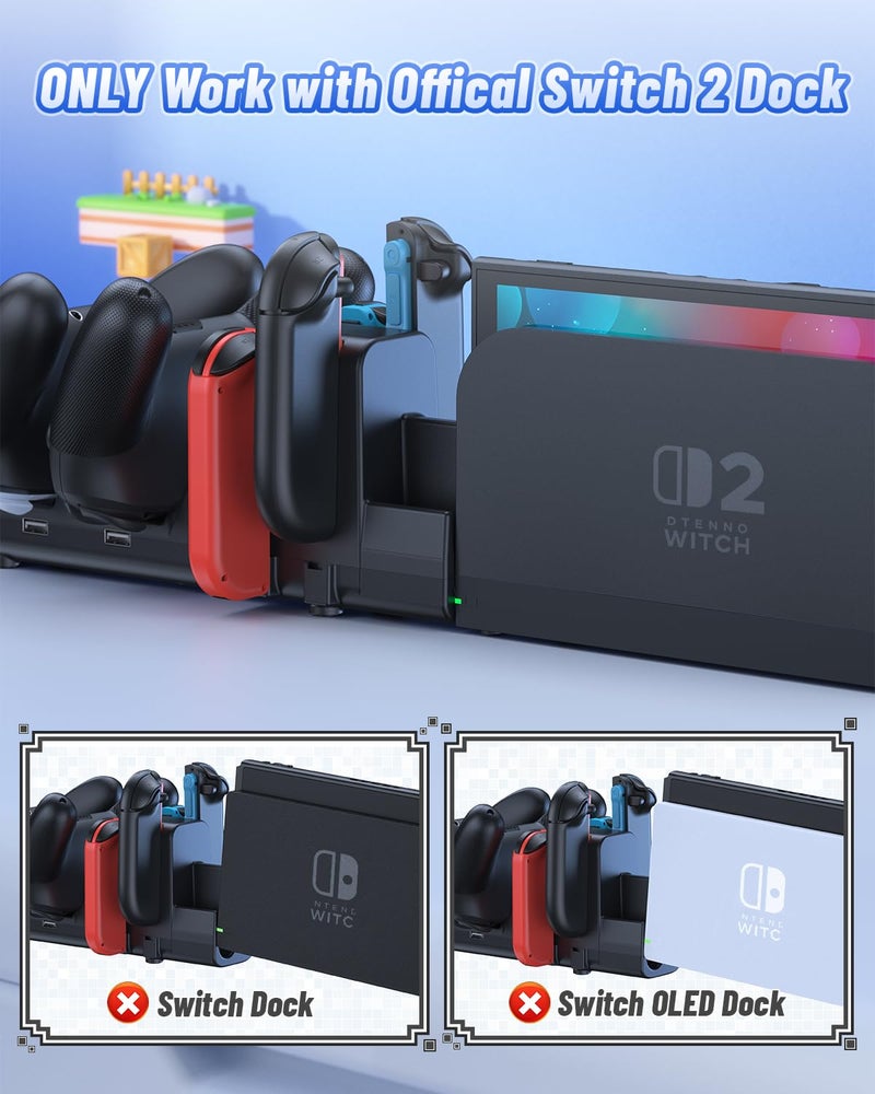 FASTSNAIL [Switch 1/2 Compatible] Controller Charging Dock for Nintendo Switch 2/1 for Joycon 2, 10 in 1 Fast Controller Charger Station Stand for Pro Controller 2/1 with 11 RGB Modes, LED Indicator - Image 2