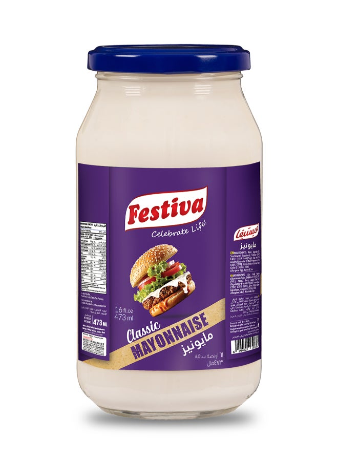 Festiva Classic Mayonnaise 35% Fat 473ml Glass Jar - Creamy Mayo Sandwich Spread for Burgers, Sandwiches, Wraps and Snacks - Dip and Dressing - Image 1