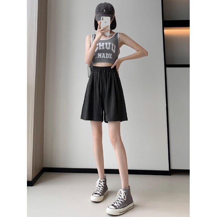 Ice Silk Dipped Shorts Girls Summer Thin Loose-Fit Waist Plus Size Straight Cool Straight Simple Wide-Leg Pants - Image 1