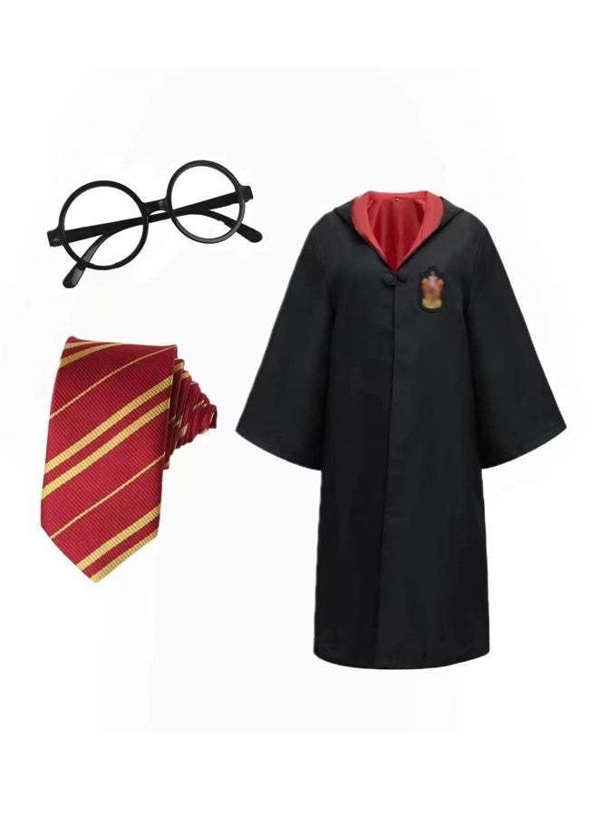 Cosplay Costume,6PCS COS Performing Costume,Wizard School Robe, Wand, Tie, Hat,Glasses and Badge,Kit Gift for Boys and Girls School Costume Robe - Image 5