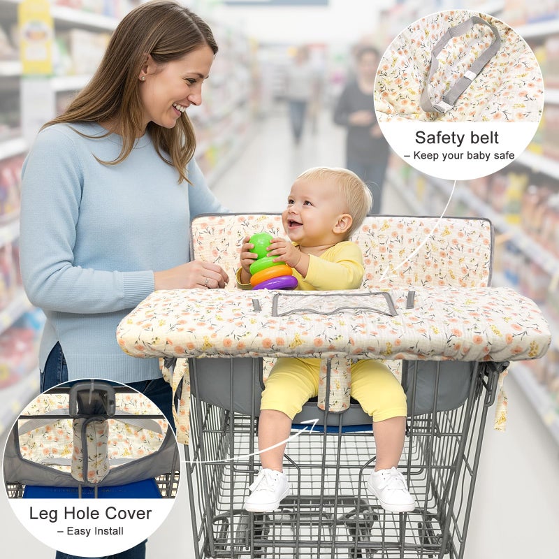 BeBeJoJo Muslin Shopping Cart Cover for Baby Soft & Breathable High Chair Covers for Restaurant Seat Grocery Cart Cover with Storage Pocket Machine Washable for Infant Toddler Boy Girl, Beige Floral - Image 3