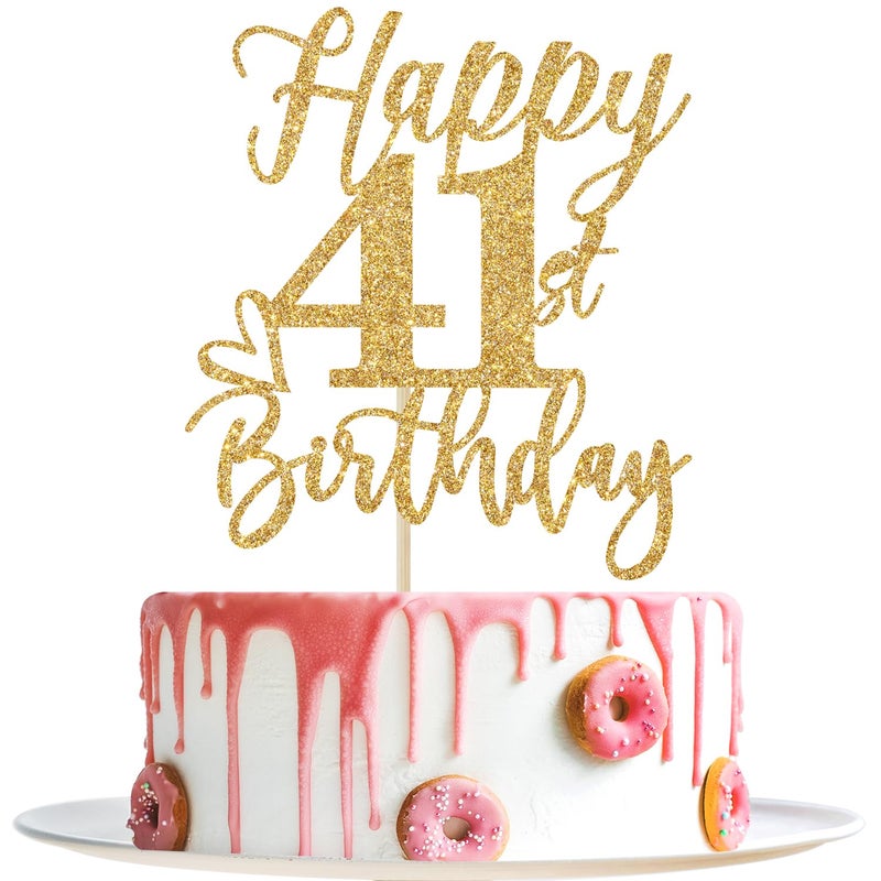 Yotawebery Happy 41st Birthday Cake Topper  41st Birthday Decorations  Cheers to 41 Years  Hello 41  41st Happy Birthday Party Supplies Gold Glitter - Image 1